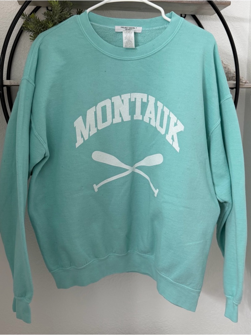 Project Social T Montauk Graphic Sweatshirt in Mint Green and White